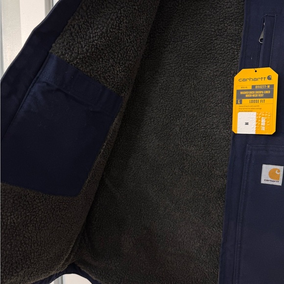 New with Tags, Carhartt Washed Duck Sherpa-Lined Vest, Dark Blue, Men’s Medium - Picture 6 of 9